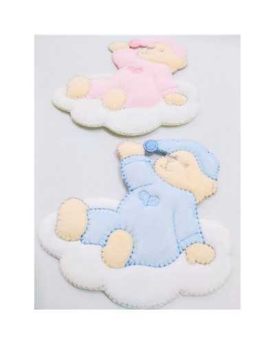 Iron-on application baby teddy bear on white velvet cloud 11x9 cm