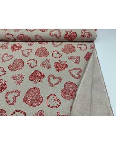 50 cm Panama fabric Upholstery Printed shabby red hearts 280 cm high