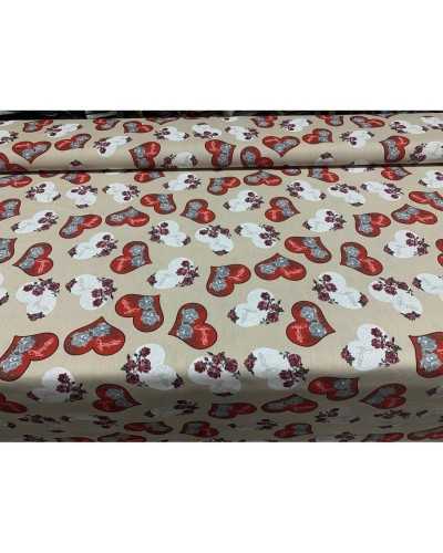 50 cm Panama fabric Upholstery Printed hearts with red shabby roses 280 cm high