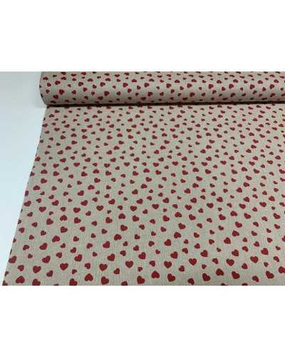 50 cm Panama Fabric Upholstery Printed small hearts shabby red 280 cm high