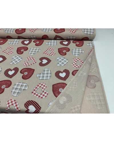 50 cm Panama Fabric Upholstery Printed Hearts Pois Scottish red shabby high 280 cm