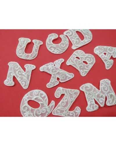 Thermoadhesive Letter in Sangallo Base White Organza Embroidered Silver Lurex High 3 Cm