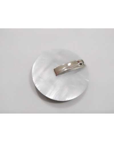 Round Mother of Pearl Button with Polished Silver Steel Shank Size 54