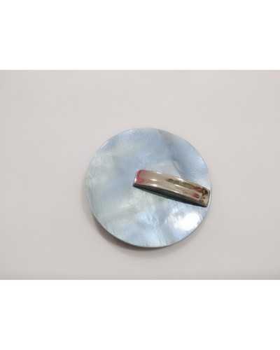 Round Mother of Pearl Button with Polished Silver Steel Shank Size 54