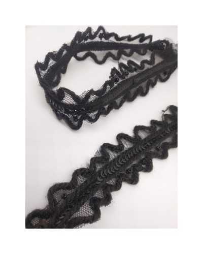 50 cm Passementerie Paillettes Bordure Noire et Perle 30 mm de Haut