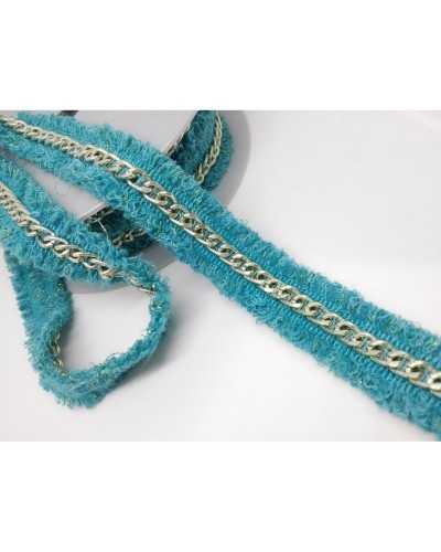 Pasamanería Bouclé De 50 Cm Borde Verde Tiffany Con Cadena De Platino De 2,2 Cm De Alto