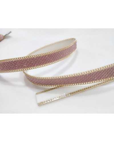 50 Cm Passementerie Rose Micro Strass Lurex Bijou Hotfix Chaîne Dorée 15 Mm De Haut