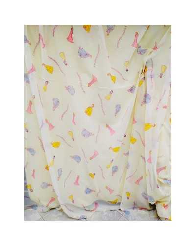 Rideau Tissu Princesses Voile Fond Crème Haut 280 Cm