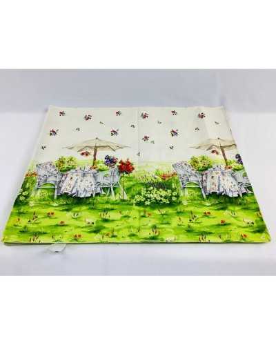 50 cm Stofftischdecke mit seitlichen Kantenbändern für Gartenstuhl, Schirmhöhe 150 cm