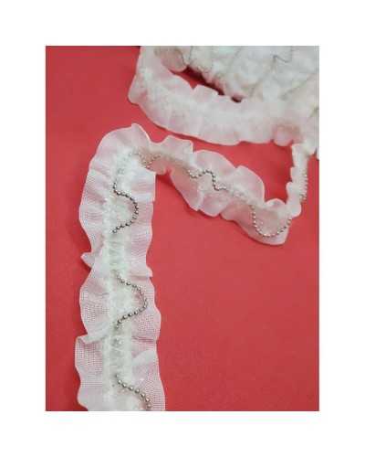 50 Cm Passementerie Rouches Chaine Elastique Perle Argent Fil Lurex Haut 2 Cm