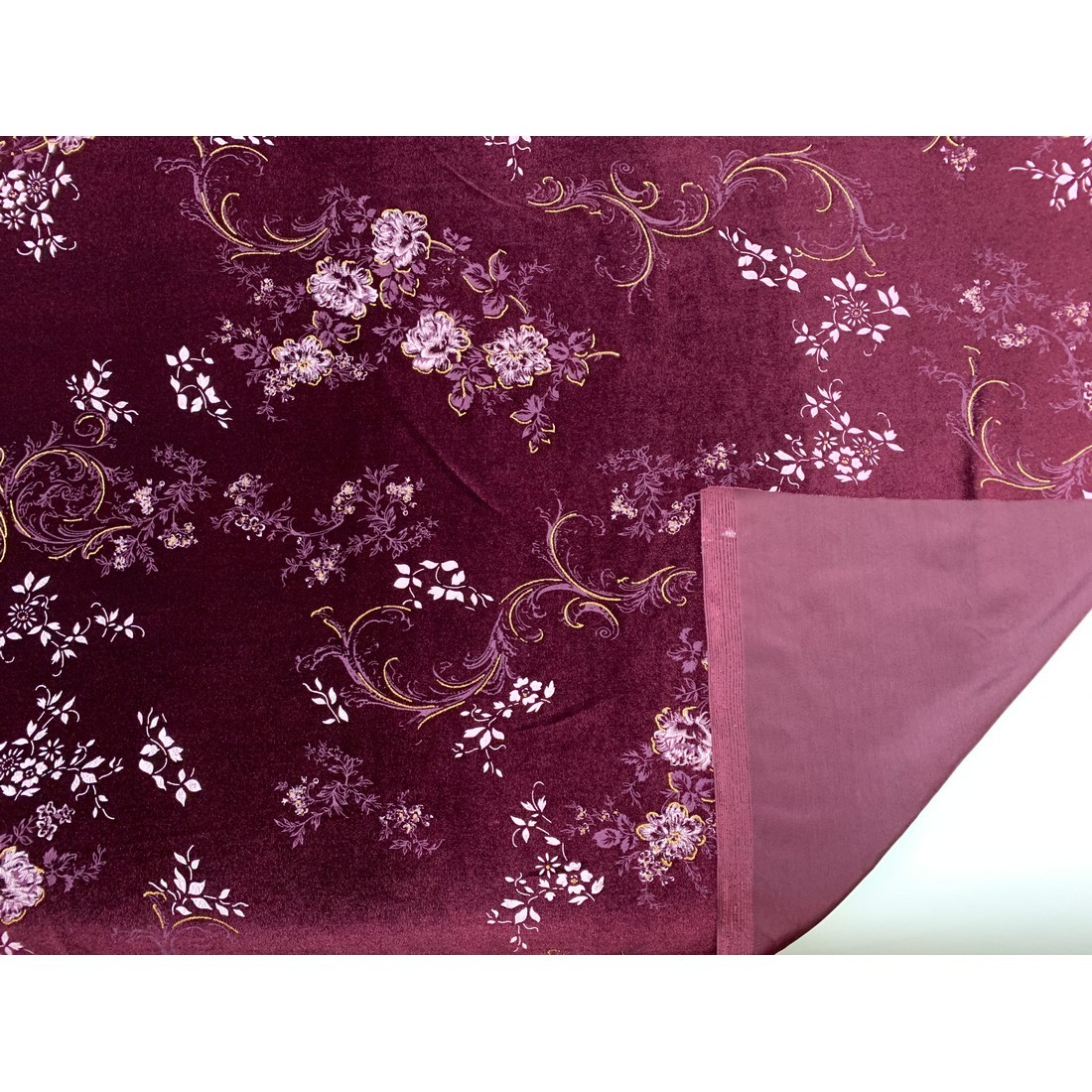 Tessuto velluto bielastico lucido stampato devorè fiori alto 150 cm