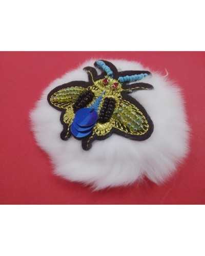 Fashion Application Insect Bee Lurex Embroidery On Pon Pon Beads Rhinestones 75x75 MM