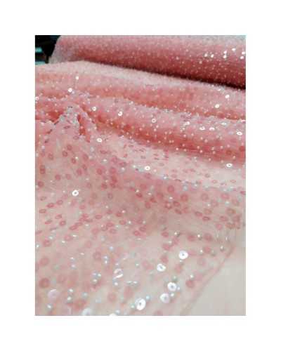 50 CM EMBROIDERED CORAL SEQUINS TULLE FABRIC 150 CM HIGH