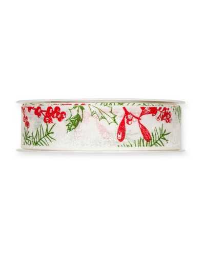 18 Mt Trimmings Decorative Christmas Ribbon Print Branches Berries 25 Mm High