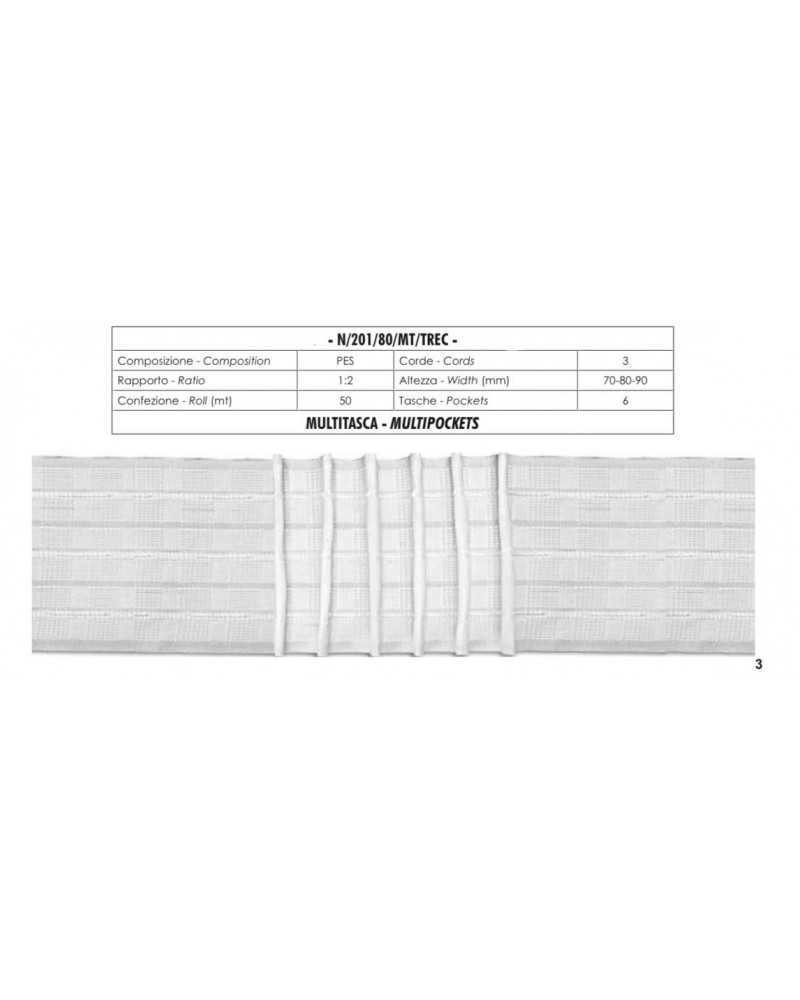 Embrasse Rideau Multi Poches Blanc 3 Fils 6 Poches Hauteur 8 Cm