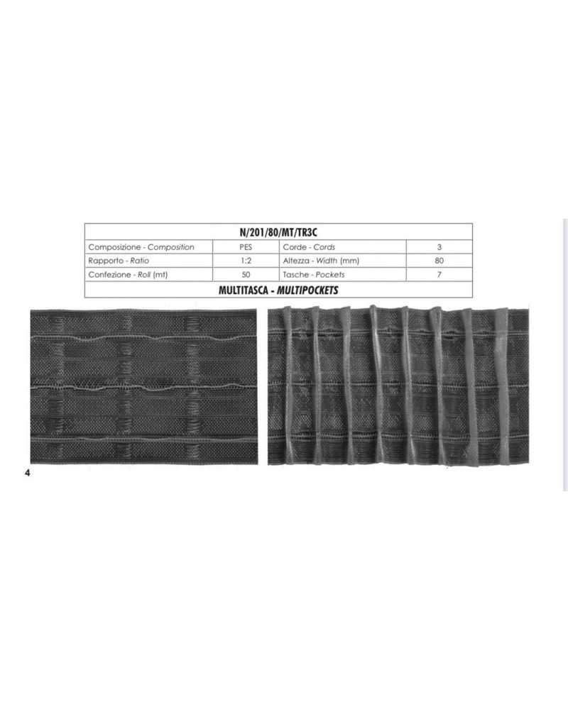 Vorhangvorhang mit vielen Taschen, 3 Drähten, 7 transparenten Taschen, 8 cm hoch