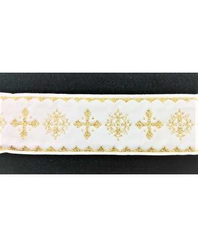 Gallon Sacred Crosses Star White Embroidered Gold Lurex High 5 Cm