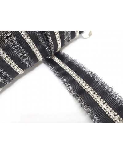 50 Cm Trimmings Partition Cover Point Black Base Gros Grain Silver Chain Strass High 25 Mm