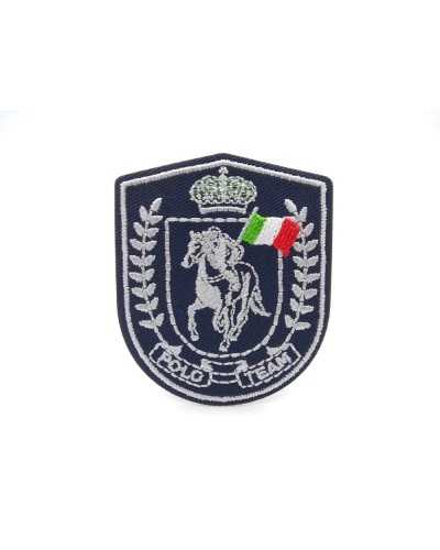 Shield Patch Polo Team Iron-on Patch Embroidered Horse Flag Italy Lurex Crown 55x45 Mm