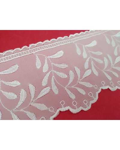 Passementerie Dentelle Organza Blanc Broderie Feuille Festonnée 9 Cm De Haut