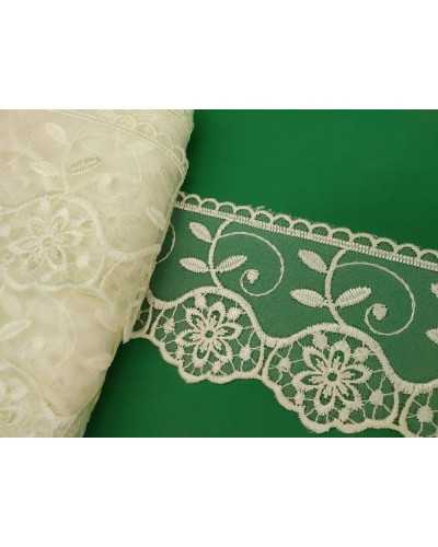 Passamaneria Pizzo Merletto Organza Ricamo Fiore Foglia Punta Alto Cm 8