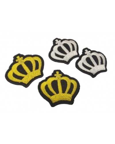 Iron-On Application Embroidered Gold Silver Black Base Crown Patch 40x35 Mm