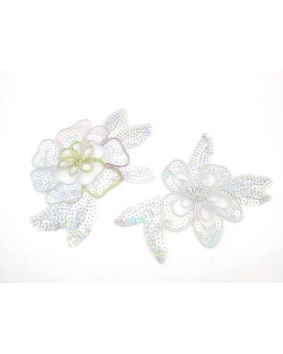 Applicazione Termoadesiva Ricamata Paillettes Patch Fiore 15x9 Cm