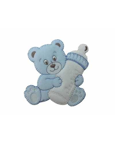 Thermoadhesive Application Velvet Embroidery Patch Baby Bear Bottle 80x85 Mm