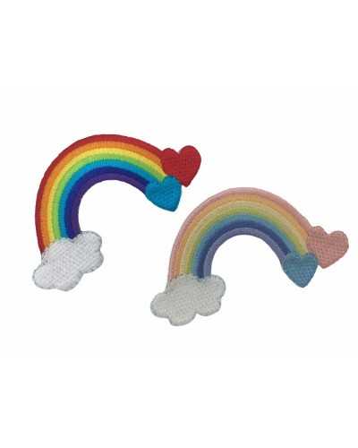 Toppa Patch Thermal Adhesive Embroidered Heart Cloud Rainbow 75x45 Mm