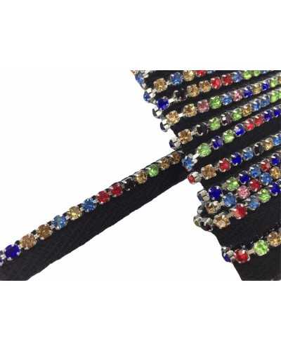 50 Cm Passamaneria Profilo Nero Strass Multicolor Alto 12 Mm