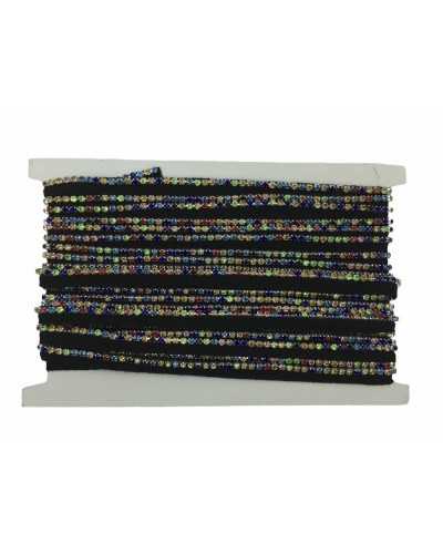 50 Cm Passamaneria Profilo Nero Strass Multicolor Alto 12 Mm