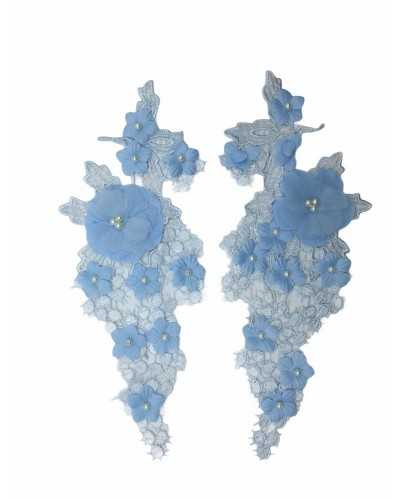 Application Couple SX DX Fashion Lace Macramè Flowers Fabric Pearls 30x12 Cm