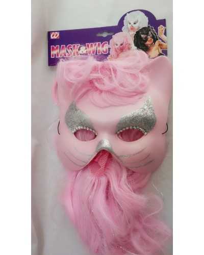 Mascarilla facial de gato rosa con pelo