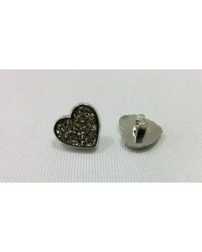 Bouton Plastique Coeur Paillettes Argent avec Fente Ligne 24