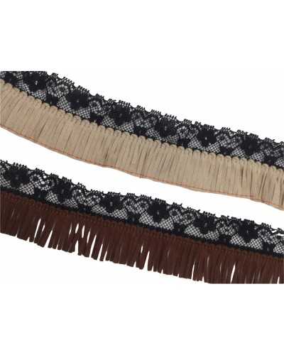 Passementerie Frange Eco Dainetto Marron Dentelle Noir Haut 45 Mm