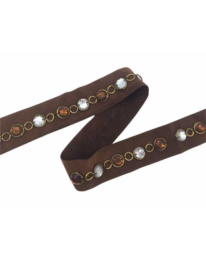 Passementerie Ruban Marron Recouvrement Pierres Cousues Anneaux Cousus 3 Cm De Haut