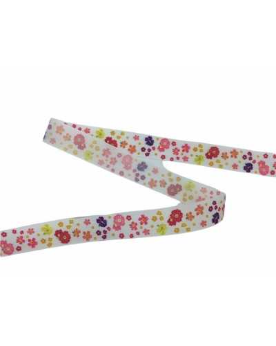 White Glossy Ribbon Print Small Colored Flowers 15 Mm High