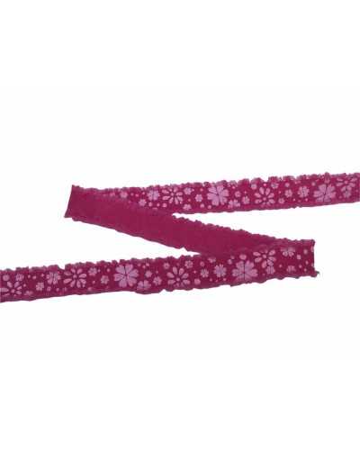 Passementerie Ruban Frange Imprimé Fleur Fuchsia Haut 15 Mm