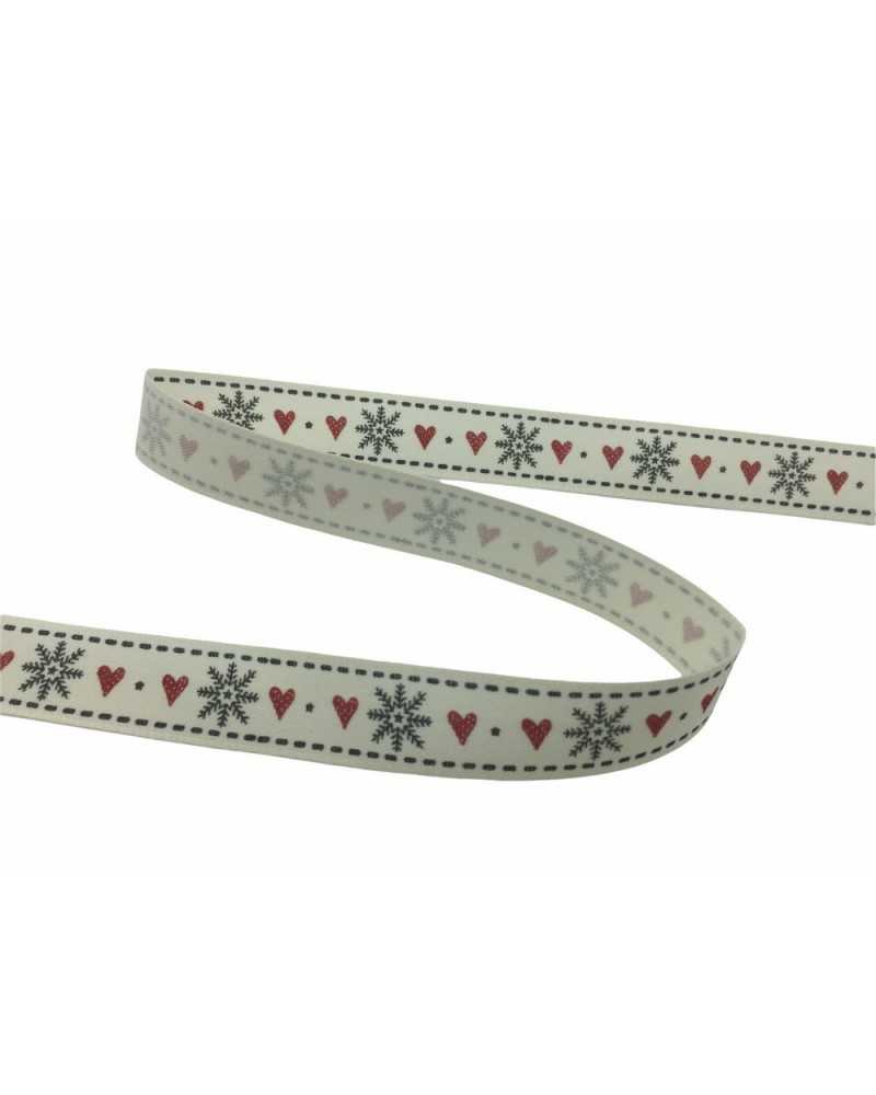 Trimmings Cream Ribbon Red Print Heart Ice Star 15 Mm High