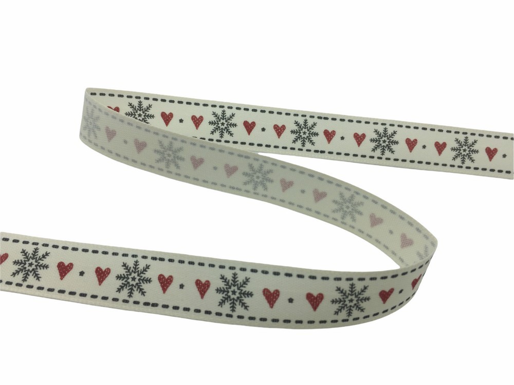 Trimmings Cream Ribbon Red Print Heart Ice Star 15 Mm High