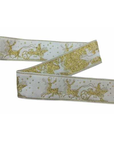 Passamaneria Nastro Natale Tirolese Bianco Ricamato Oro Alto 4 Cm