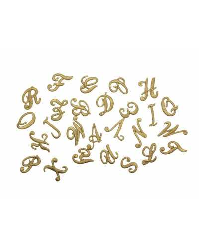 Buchstaben-Alphabet-Stickerei zum Aufbügeln, Vollstich, kursiv, Marbet, hoch, 25 mm, Farbe Gold, Lurex