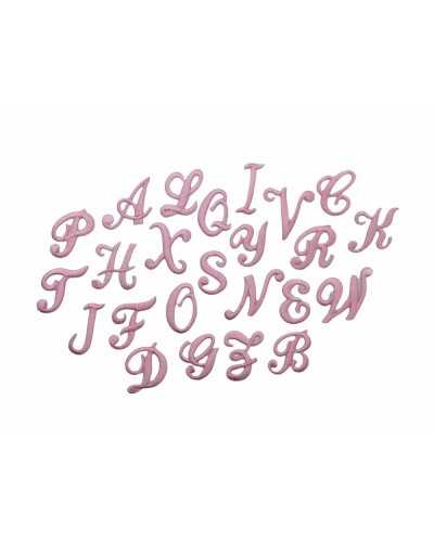 Buchstaben-Alphabet-Stickerei zum Aufbügeln, Satinstich, kursiv, Marbet, hoch, 25 mm, Farbe Pink