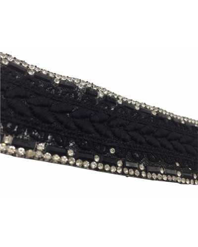 25 Cm Passementerie Cloison Macramé Brodé Strass Noir Thermoadhésif Pierres Haute 35 Mm