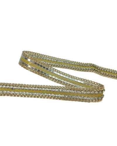 50 Cm Passementerie Thermocollante Strass Argent Doré Chaîne 15 Mm De Haut