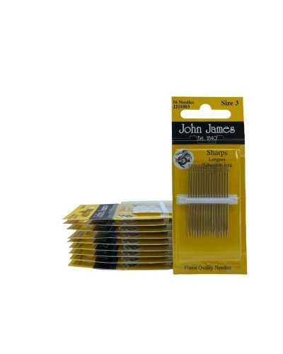 16 Aghi Taglienti Sharps Cucire a Mano Mis.36 Punta Tre Stelle John James Alti 45 Mm