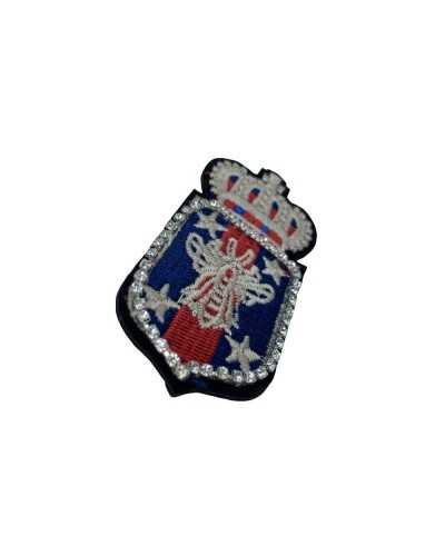 Embroidered Iron-on Patch Red Blue Gray Coat of Arms Crown Strass Sewed 35x75 Mm