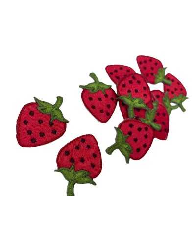 Applikationspatch zum Aufbügeln, Stoff, Stickerei, rote Erdbeere, 3 x 3,5 cm