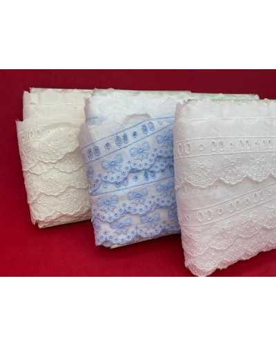 Passementerie Sangallo Dentelle Batistata Coton Passanastro Pointe Broderie Festonnée Noeud 5 Cm De Haut