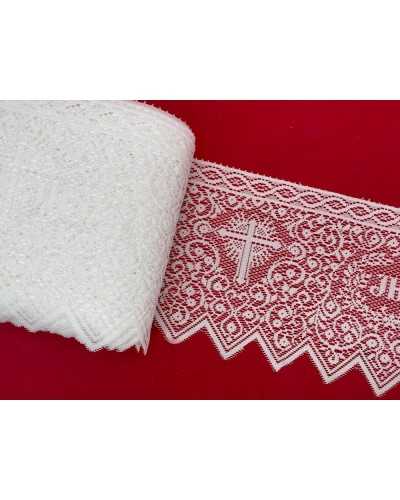 Trimmings Lace Tulle White Sacred Lace Embroidered Cross Written JHS High 15 Cm